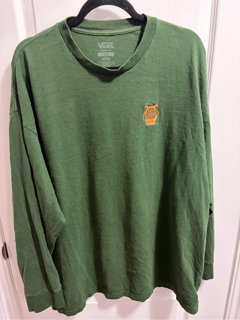 Vans Forest Green Long Sleeve Tee with Orange Chest Logo skater vintage y2k
